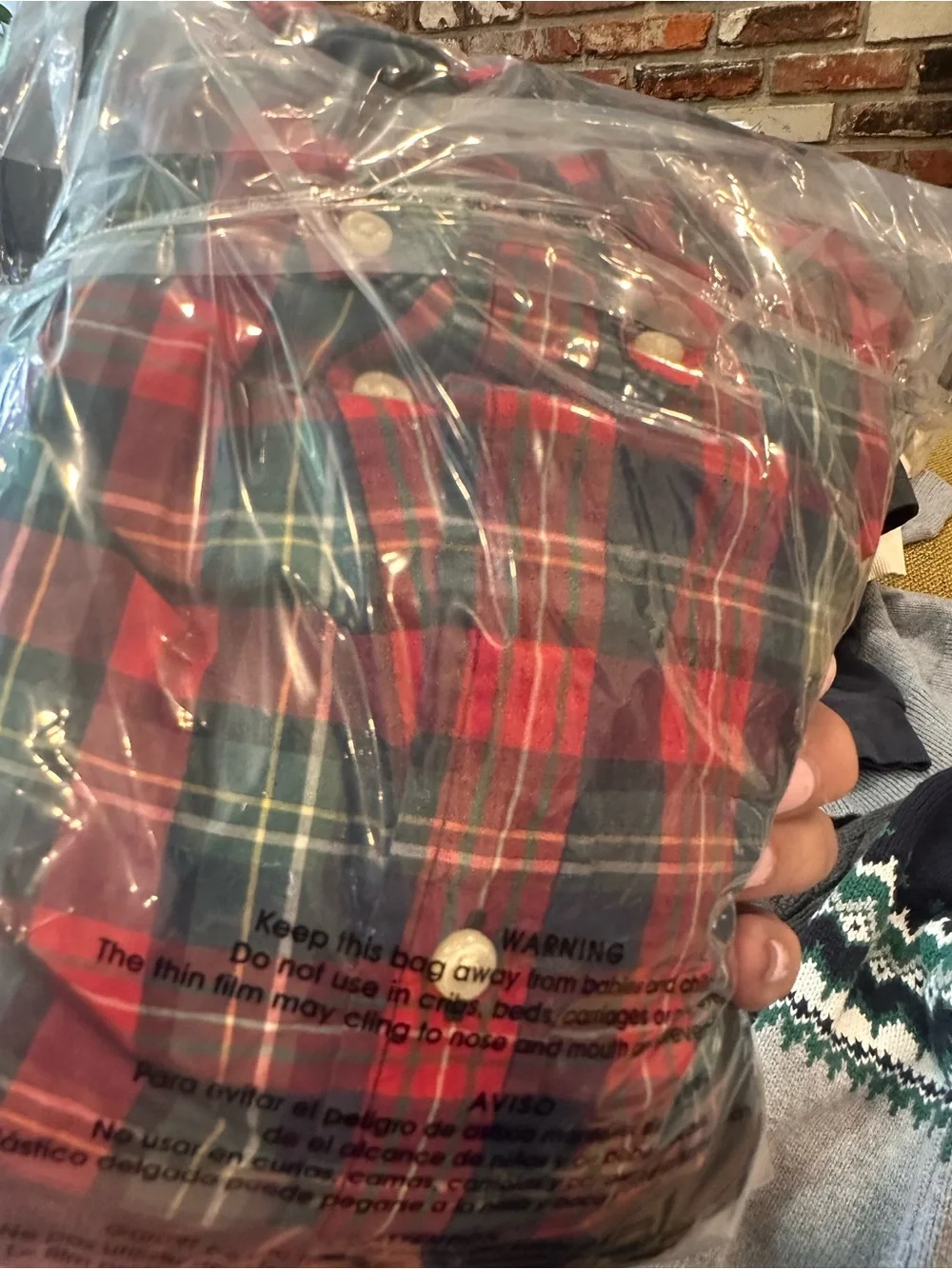 *2 Piece Bundle Polo Ralph Lauren Red Navy Plaid Button Down Shirt Pullover